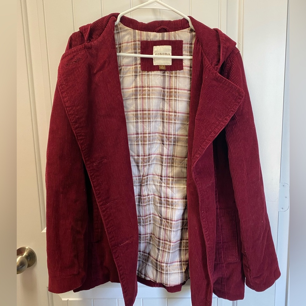 Sonoma maroon corduroy jacket with hood